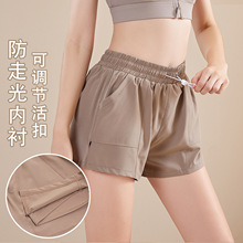 宽松抽绳运动短裤女夏季速干跑步假两件防走光健身高腰休闲瑜伽裤
