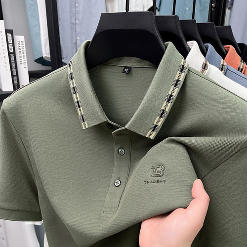 Summer Men's Silk Short Sleeve T-shirt 2025 New High-Quality Trendy Business Casual Collared POLO Shirt