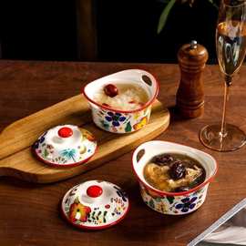 北欧高颜值元宝陶瓷家用创意燕麦餐具甜品饭碗带耳汤罐炖盅加厚