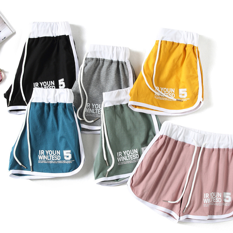 2021 new sports shorts summer women's cotton casual letter heat transfer candy color three pants Korean style yoga pants