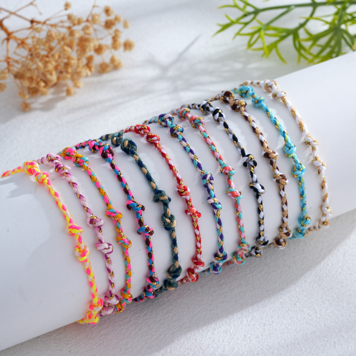 Cross-Border Popular Pink and Purple Braided Rope Bracelet, Handmade Gold Embellishment, Bohemian Style Hand-Woven Bracelet