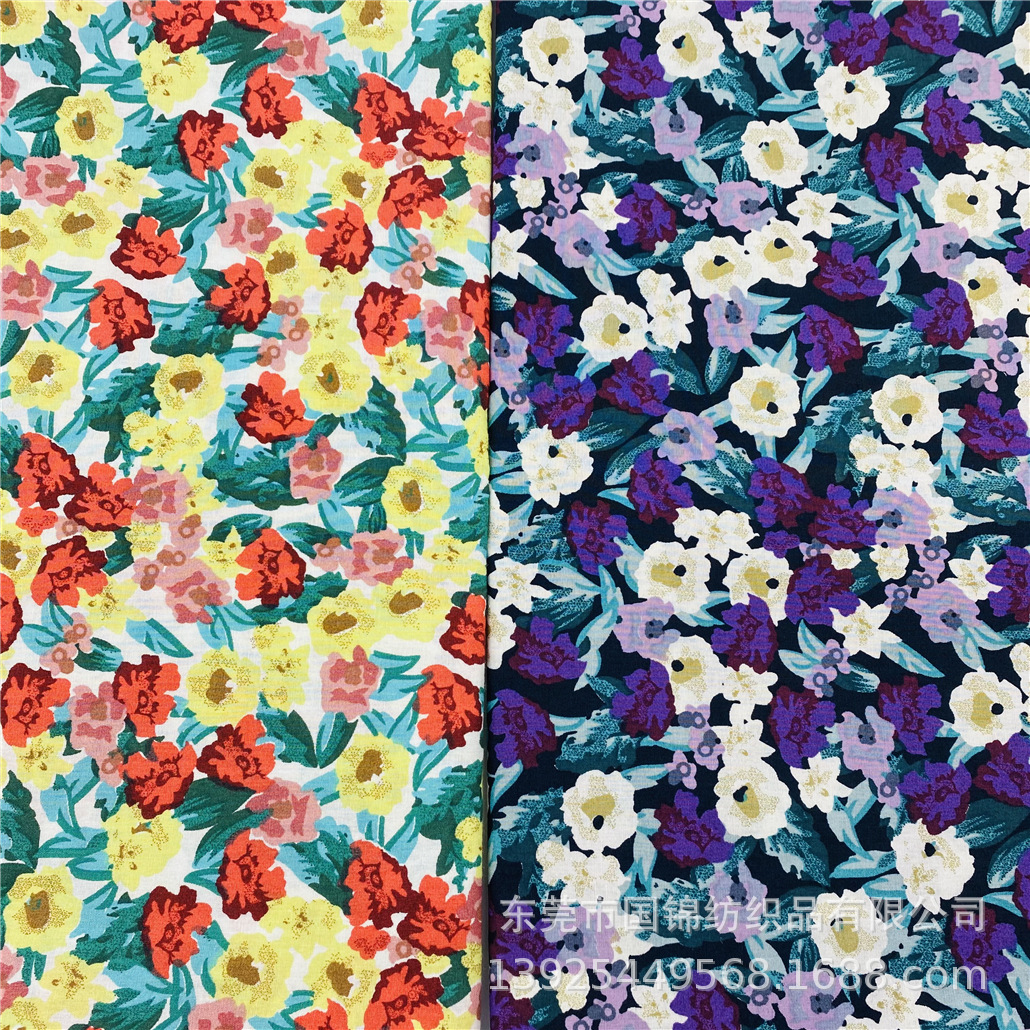 田园风春夏新款印花布 40支平纹府绸印花 服装衬衣连衣裙面料