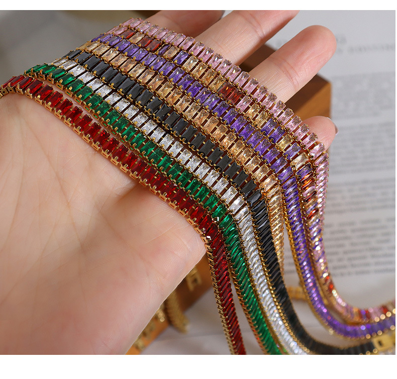 Retro Geometric Titanium Steel Inlay Zircon Bracelets Necklace