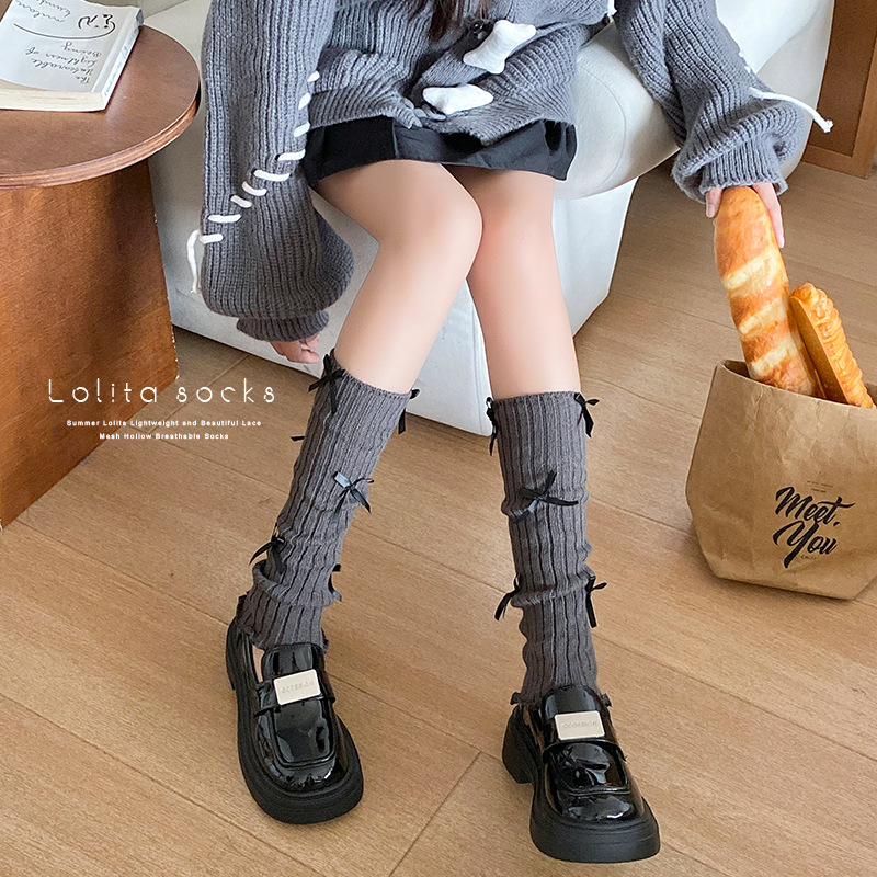 Beinstulpen, Stiefel, modische Baumwollsocken, Damensocken mit Schleife, gestapelte Socken im Lolita-Ballett-Stil, lange Röhrensocken für Mädchen, gestrickte Herbst- und Wintersocken_voghion.com