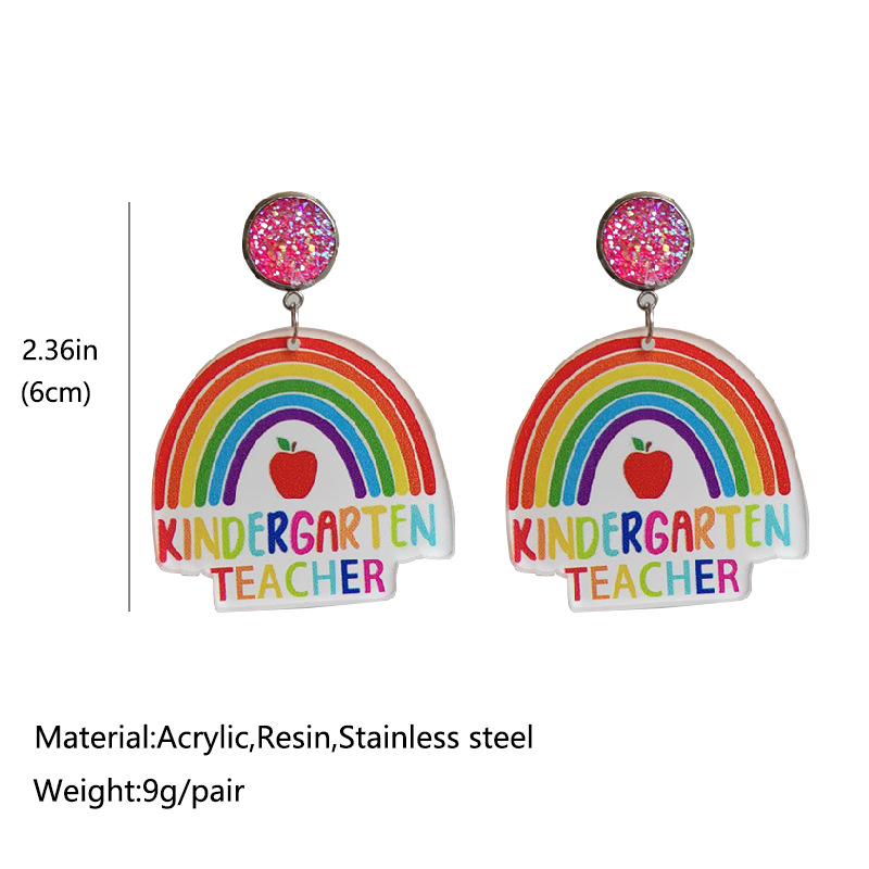 1 Pair Sweet Simple Style Letter Rainbow Heart Shape Stainless Steel Arylic Resin Drop Earrings display picture 1