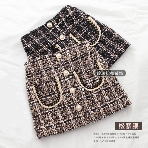 Girls' spring clothing, small fragrant woolen plaid children's clothing, new skirt, children's winter style, velvet and thickened princess skirt