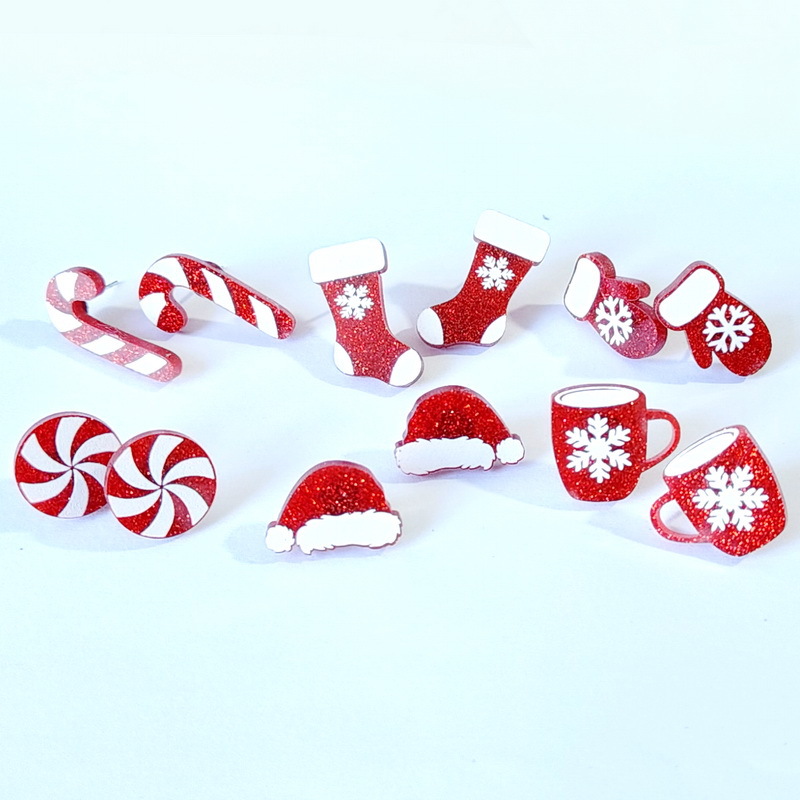 Cartoon Style Christmas Hat Christmas Socks Wood Women's Ear Studs 1 Pair display picture 1