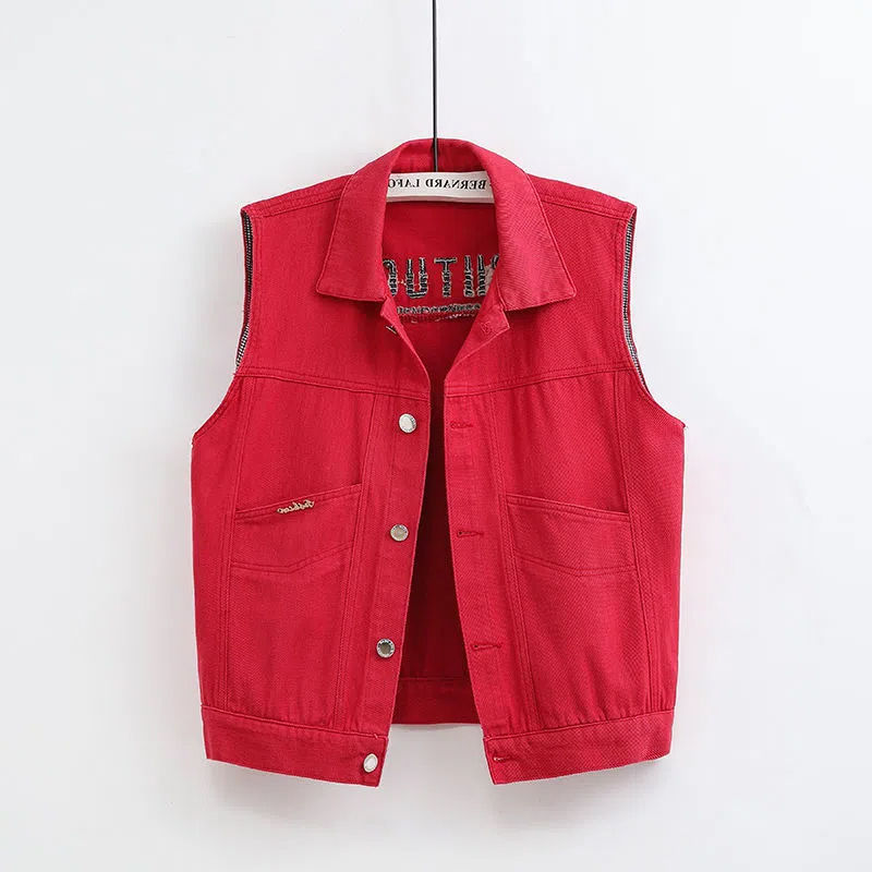 Chaleco de mezclilla rosa chaleco de las mujeres corto primavera y otoño 2023 nuevo verano sin mangas casual ropa exterior chaleco delgado chaleco