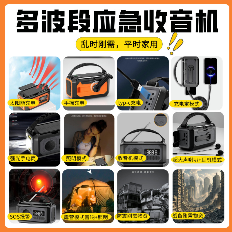 地震ラジオ全帯域全チャンネル防災緊急ラジオ太陽光充電照明携帯ラジオ|undefined
