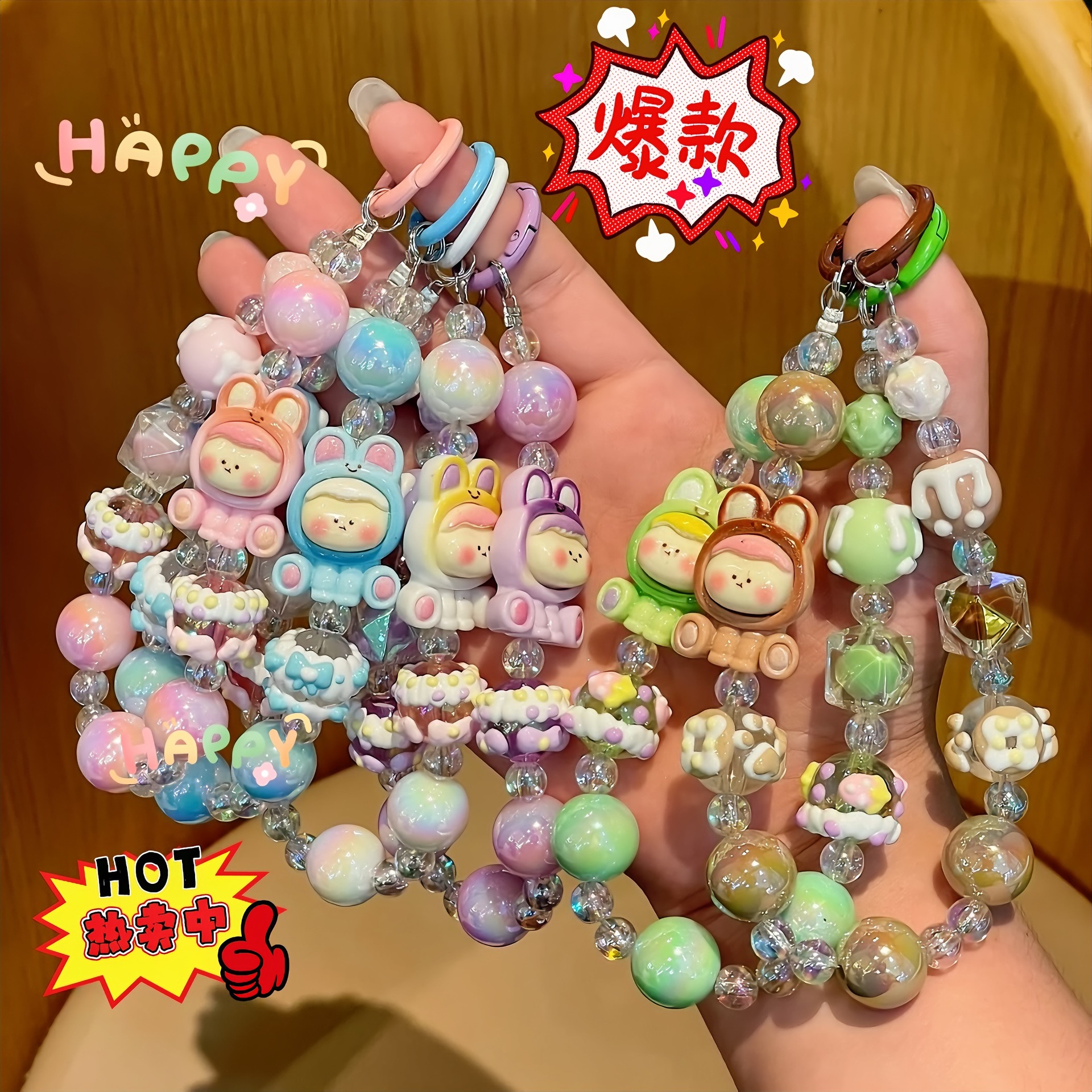 New Lilith Cartoon Kitty Mobile Phone Chain Bag Hanging Ornaments DIY Key Chain Mobile Phone Pendant Hand-painted Beads Beads