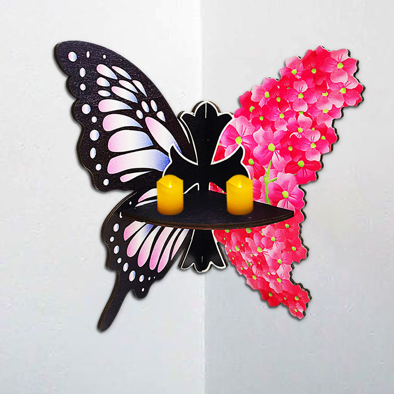 in stock Wooden Butterfly Corner Stand Candle Holder Hollow Butterfly Crystal Energy Stone Corner Display Rack Storage Rack