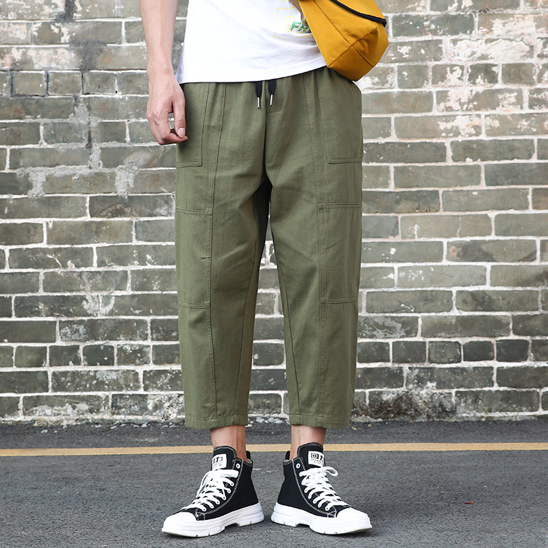 Spring and Autumn Multi-Pocket Overalls Japanese Style Loose Men's Casual Pants Solid Color Straight Octagonal Harem Pants
