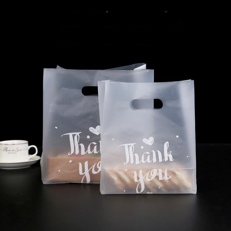 THANK YOU Gift Packaging Bag, Thick Frosted Baking Bread Handheld Plastic Bag, Small Gift Storage Bag 50 Pcs