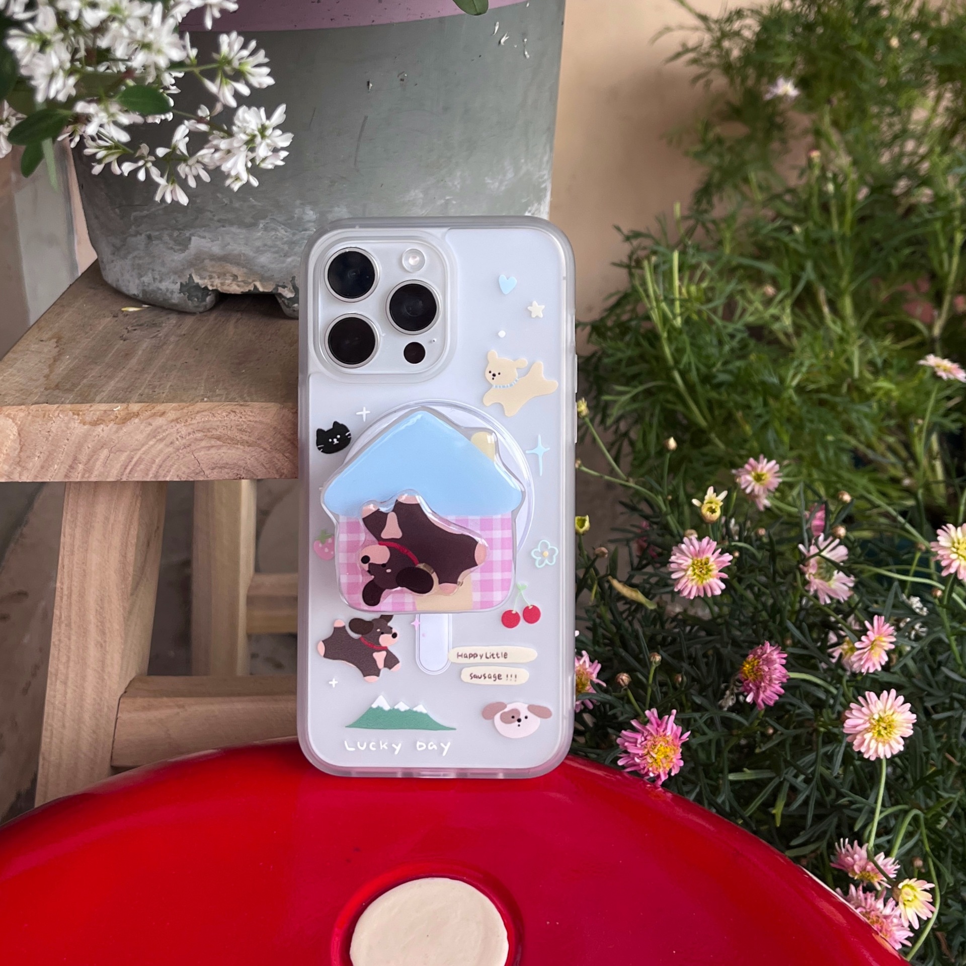 Cartoon House Dachshund Dog para iPhone16 funda para teléfono móvil 15ProMax nicho 14Pro atracción magnética 13 nuevo 16P