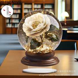 跨境创意水晶球花朵2D亚克力桌面摆件客厅卧室书房家居道具装饰