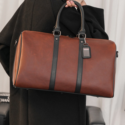 Wholesale large-capacity men's horizontal travel bag, short-distance luggage bag, trendy men's retro fitness bag, shoulder bag