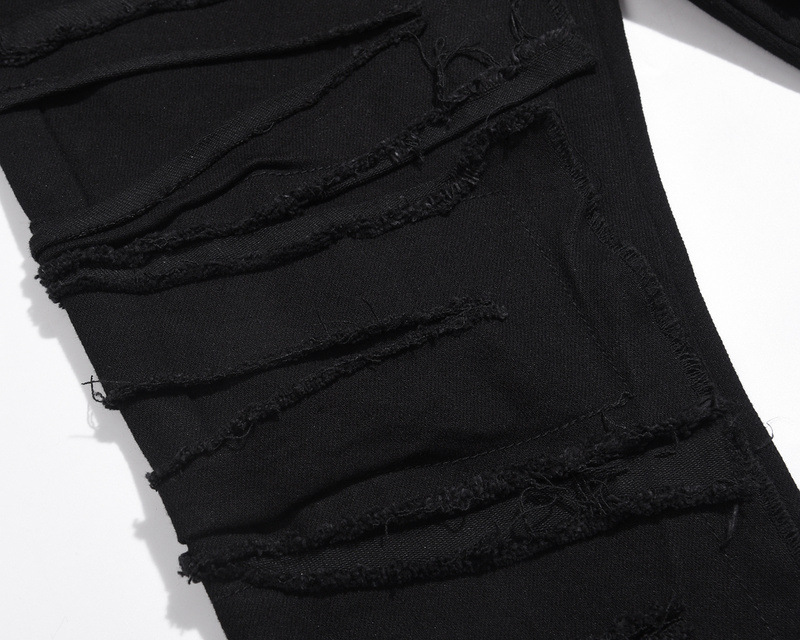 Men's Washed Distressed Ripped Black Jeans With Zipper Detail_voghion.com