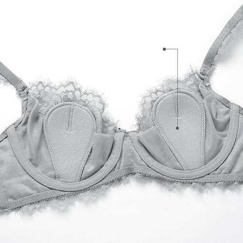 European and American sexy underwear ultra-thin transparent lace large cup bra big chest small show anti-sagging underwear set 