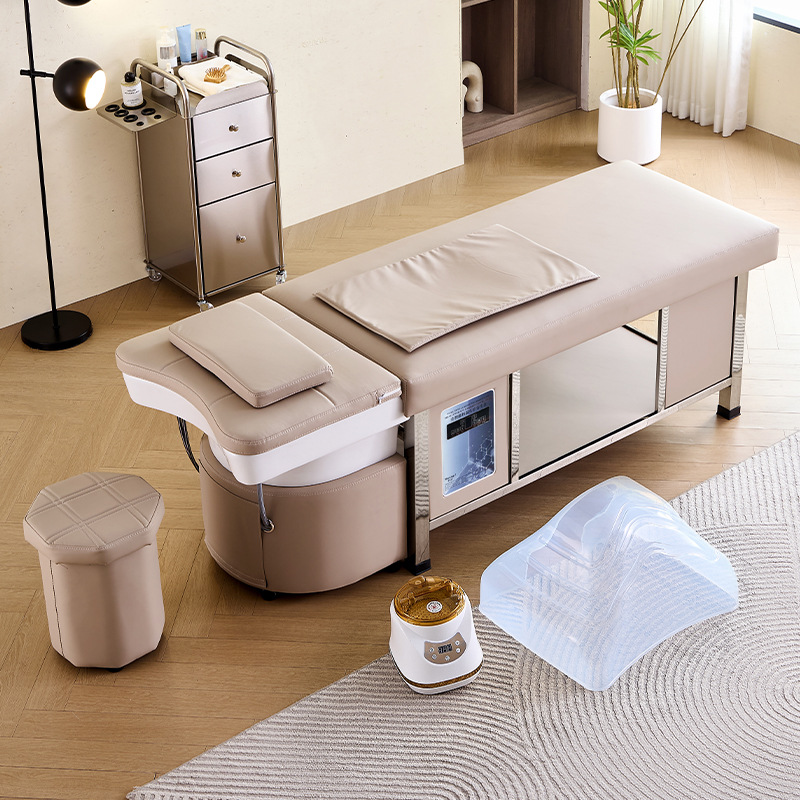 Fábrica de suministro directo con función de masaje lavabo cerámico cama de lavado de cabeza circulación de agua fumigante con calentador de agua cama de belleza salón de peluquería