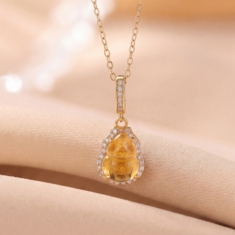 Mặt dây chuyền bạc S925 mạ vàng pha lê hình hồ lô Fulu thanh lịch — Mặt dây chuyền đơn (không bao gồm chuỗi)