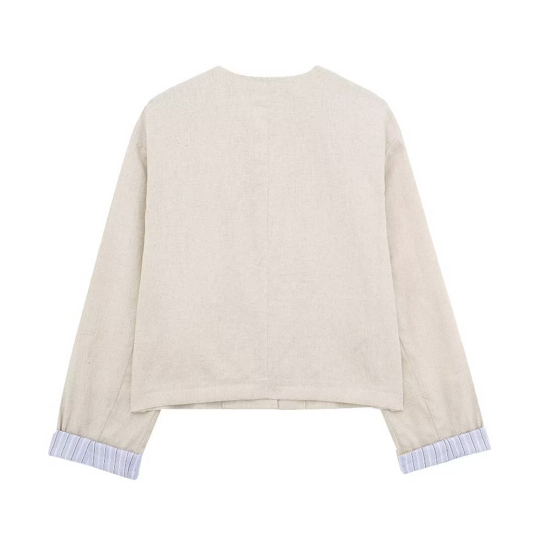 Women's clothing 2024 summer new linen blend short suit jacket straight leg pants set_voghion.com