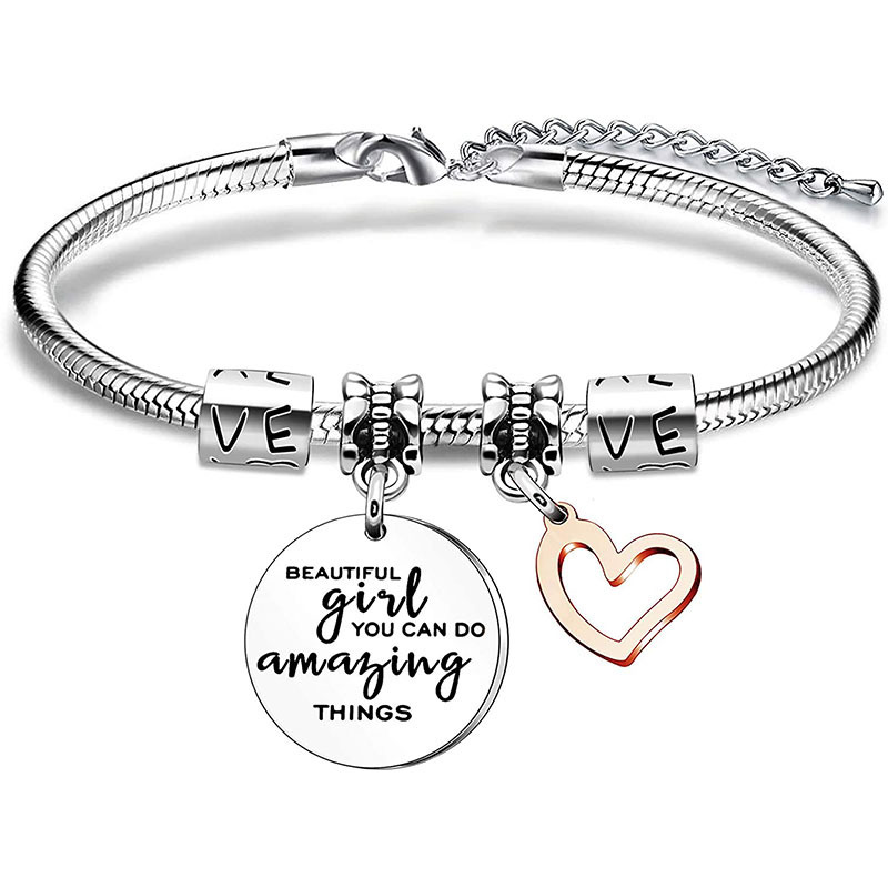 Sweet Streetwear Letter Heart Shape Stainless Steel Carving Bangle display picture 2