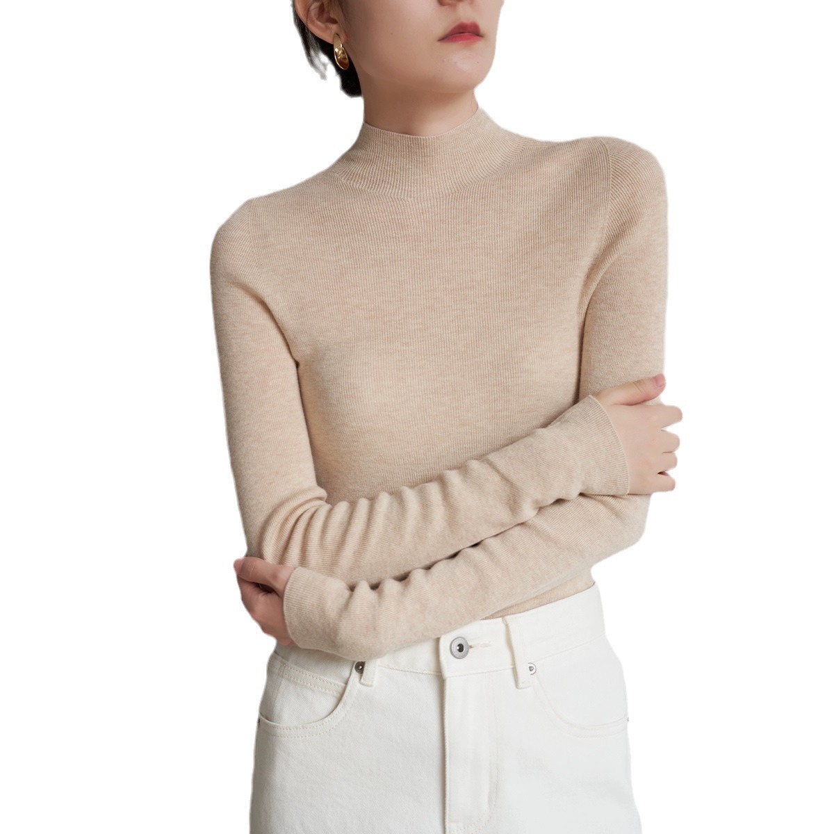 Women's Clothing seamless one piece commuter temperament half high collar wool sweater women's autumn bottoming top_voghion.com