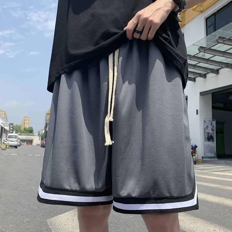 Summer ins Trendy Brand Grey Sports Shorts Men's Korean-style Trendy Loose Ice Silk Five-point Beach Casual Basketball Pants