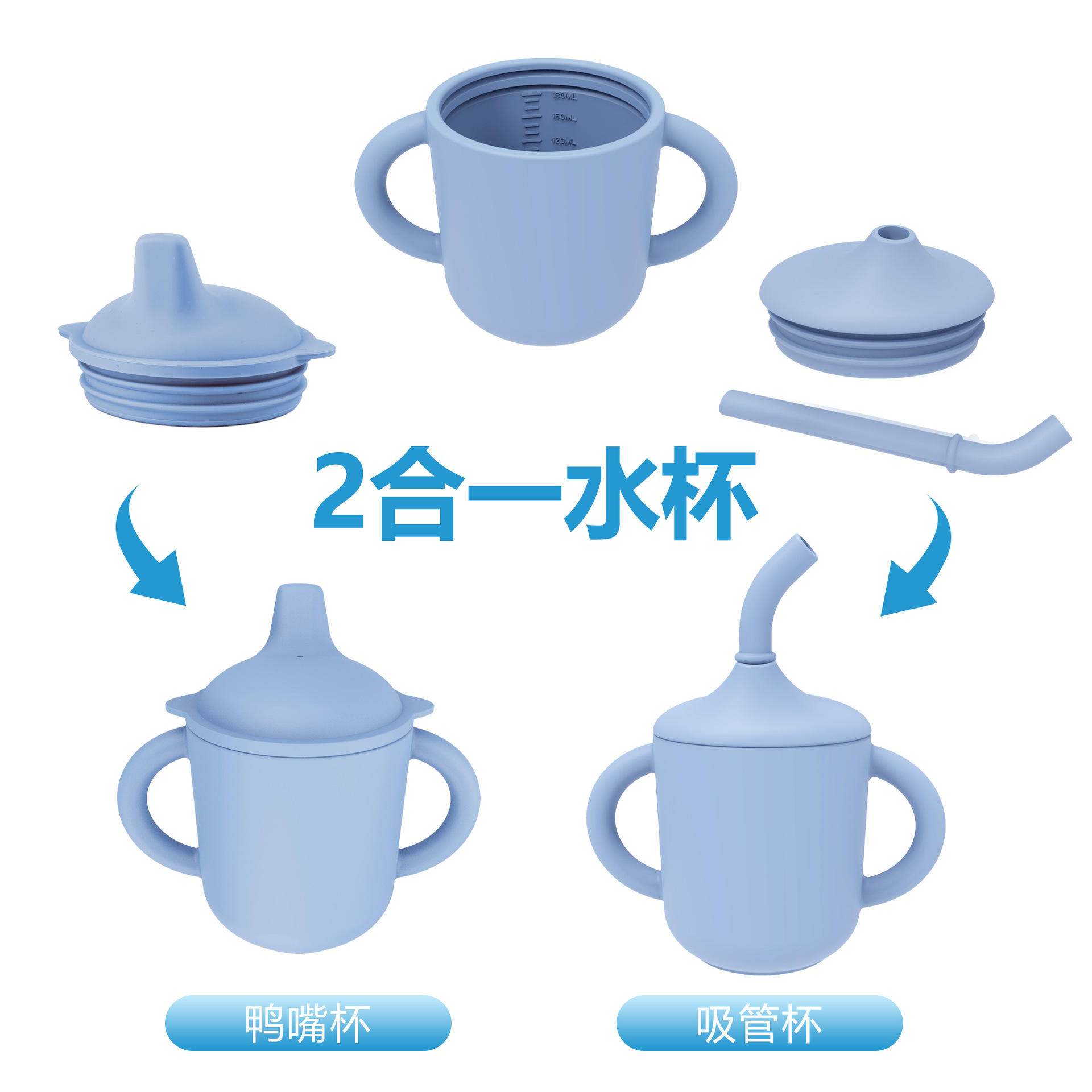 Set de cubiertos de silicona para bebés 5 piezas set de platos de comedor de tres cuadrados Bajazo de paja taza de agua silicona tenedor cuchara 5 piezas set de alimentos suplementarios