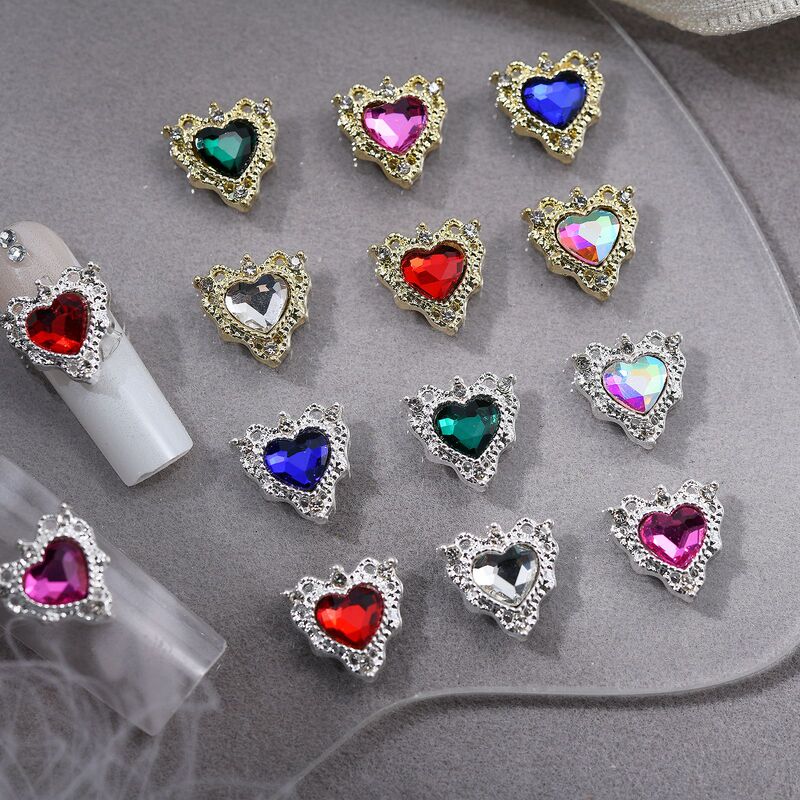 Cross-border popular alloy love nail jewelry light luxury charm metal inlaid color love diamond nail accessories wholesale