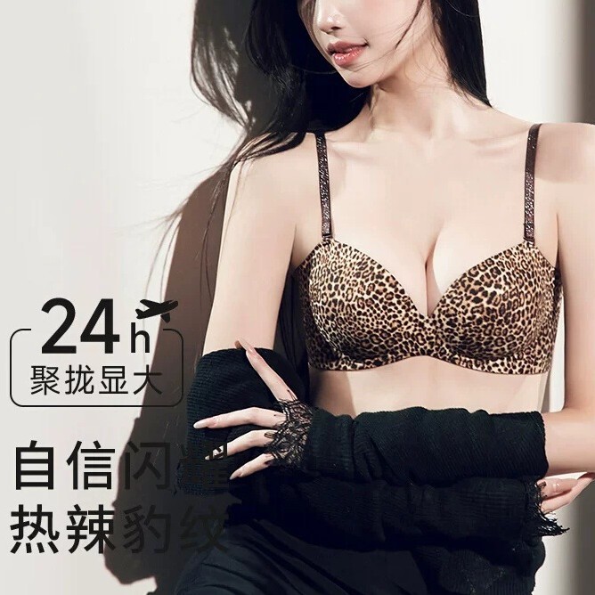 Sexy leopard print lingerie for women, small busts are enhanced to appear larger, 2026 new popular seamless lift-up anti-sagging bra