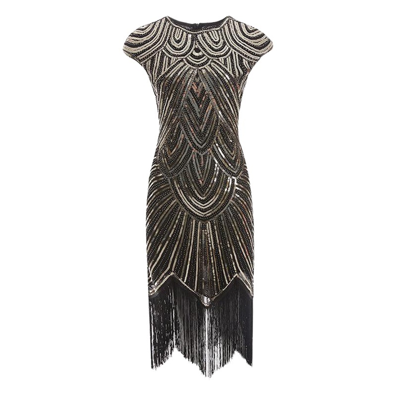 Amazon Quality Explosive Tassel Woven Sequin Dress 1920 Retro European and American Film Dress