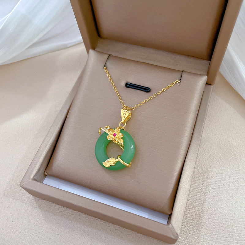 Blumen Jade Halskette Mit Mikrodiamant Perlen Für Damen_voghion.com