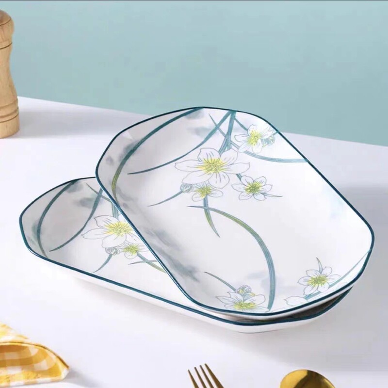 Internet celebrity Narcissus 12-inch ceramic fish plate household rectangular deep plate fish plate grilled whole fish plate