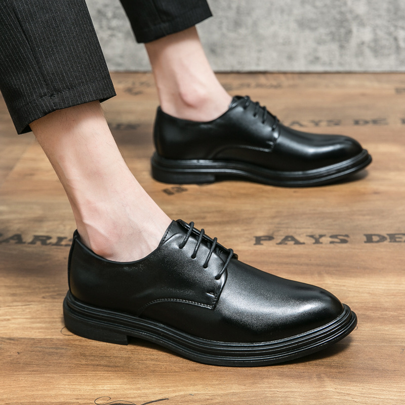 Zapatos de cuero masculinos primavera y otoño transpirable estilo inglés vestido formal de negocios negro punta alta casual zapatos de boda de novio