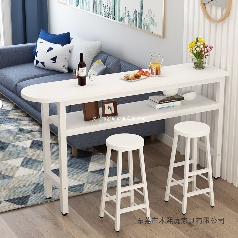 Simple and modern semi-circular double-layer partitioned living room bar table, long table for home use, high-legged coffee table and chairs for dining