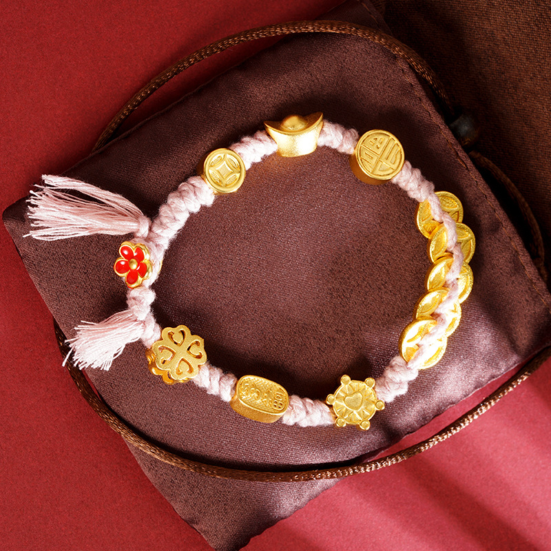 Monedas de bronce franceses antiguas bordas de mano tejida pulsera de oro de arena mujer lujosa ligera joyería retro