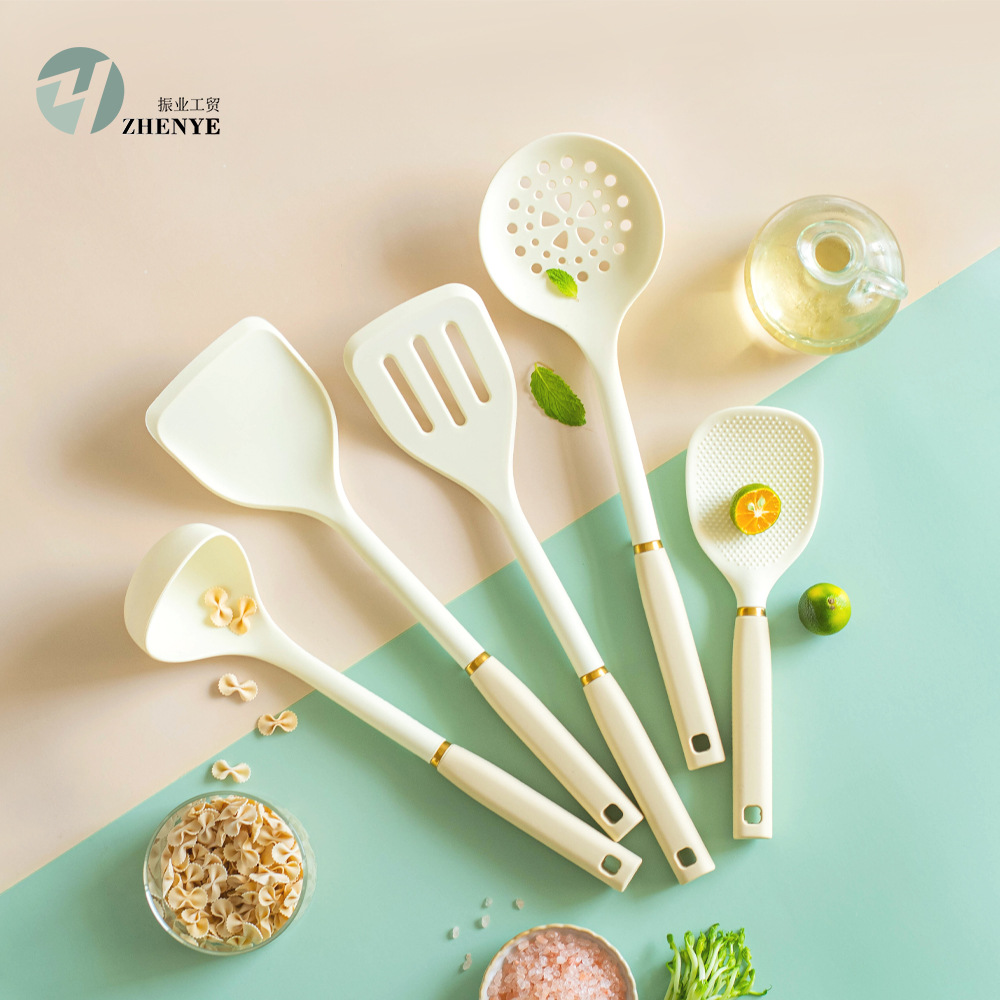 실리콘 핸들 실리콘 주방 도구 5 조각 세트 요리 용 삽 숟가락 쌀 숟가락 삼각대 주방용품 주방 도구