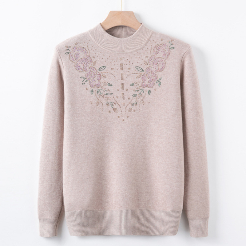 New Style Autumn and Winter Fleece Sweater for Mothers, Middle-Aged and Elderly Women's Clothing, Integrated Fleece Warm Base Shirt, Grandma's Autumn Top