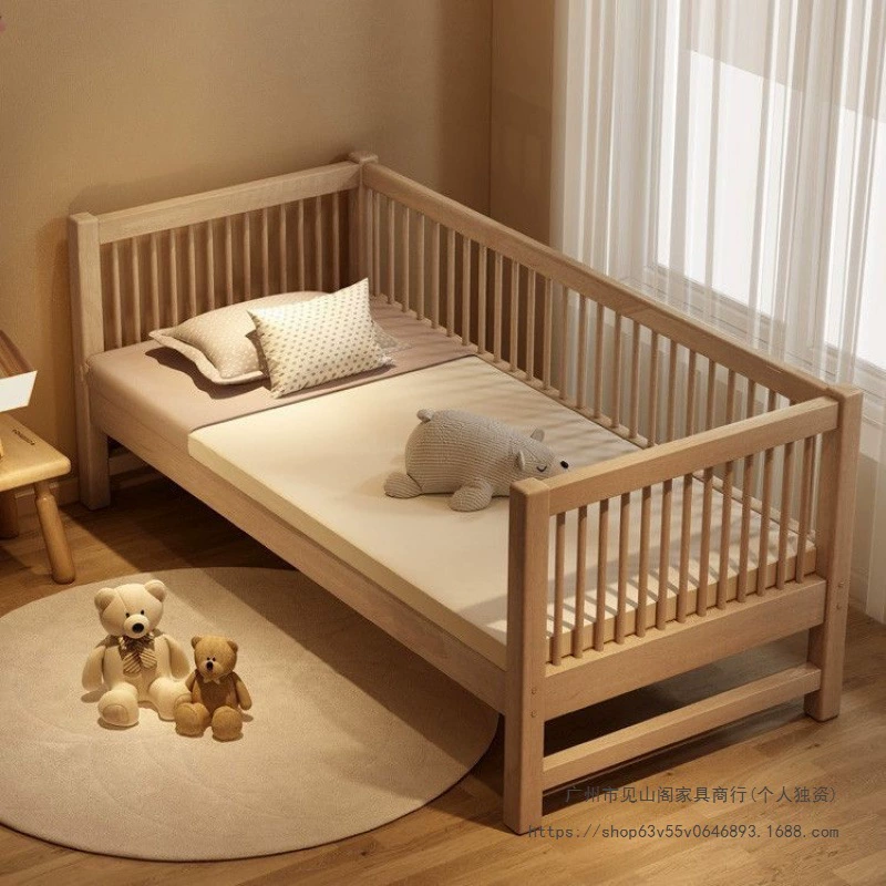Детская кровать из орехового дерева с удлиненным краем и широкими перилами для мальчиков и девочек, большая кровать с соединенным краем, из чистого массива дерева.