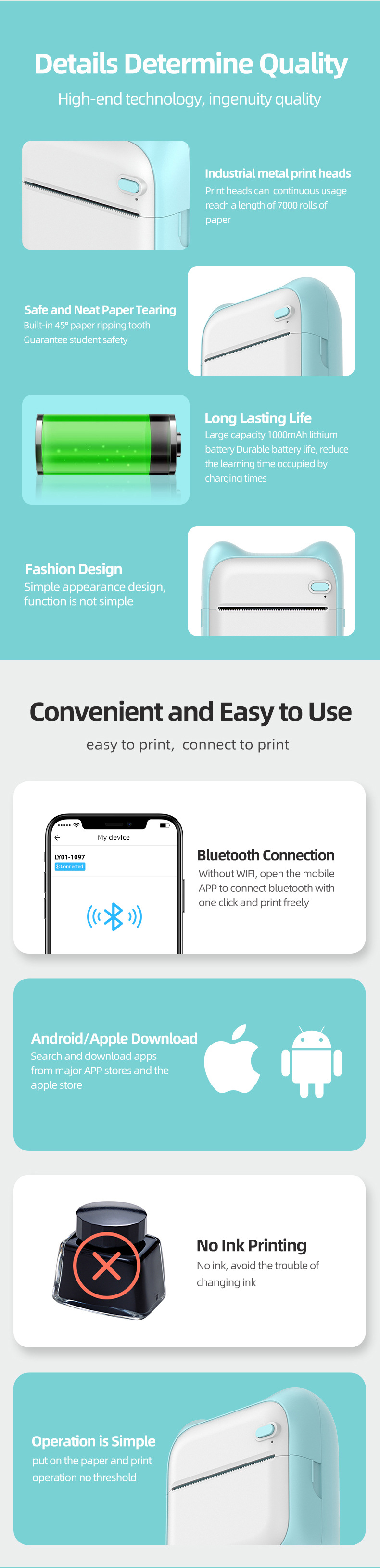 New Wireless Bluetooth Error Portable Thermal Mini Printer display picture 7