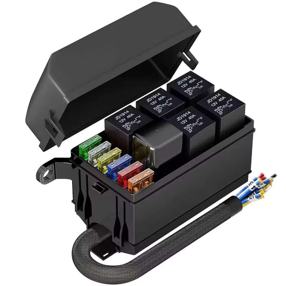 Cross-Border Hot-Selling 6-Way Fuse Box Relay Transparent Model 12V Car Fuse Holder with 6 Relays