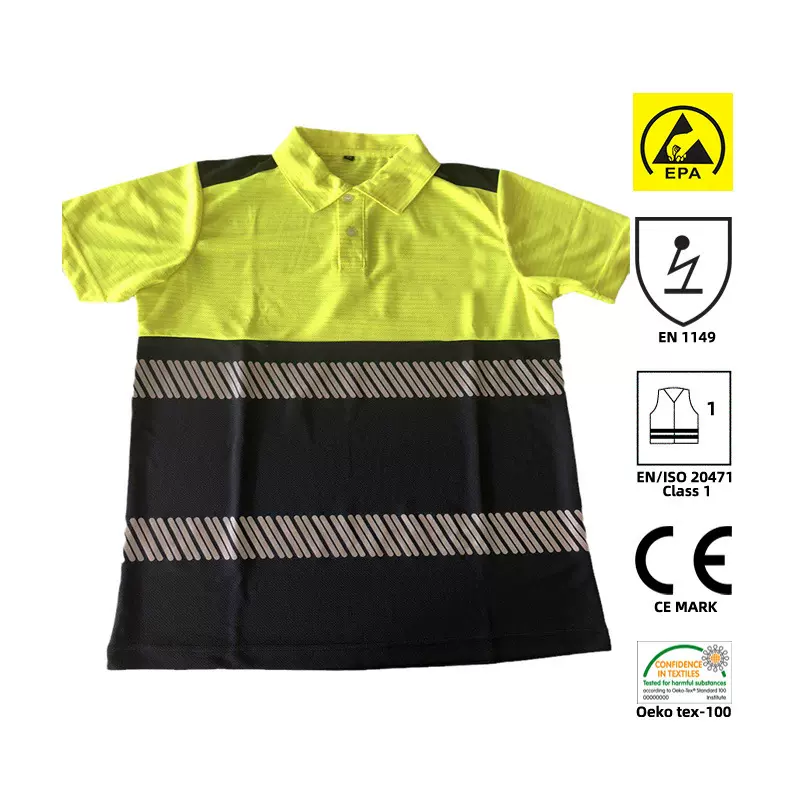 EN1149防静电丝短袖翻领T恤EPA抗静电反光工作服车间ESD保护区域