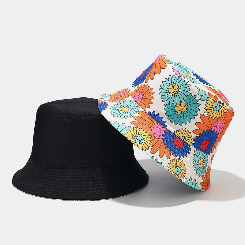 Polyester Material Flower Pattern Summer Season Women's Basic Flower Printing Flat Eaves Bucket Hat