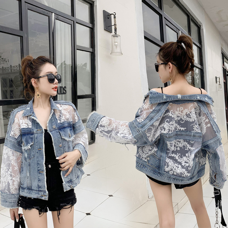 Women's Lace Mesh Short Jacket – Lightweight Sun Protection Top With Embroidered Details (Light Blue, S-3XL)_voghion.com