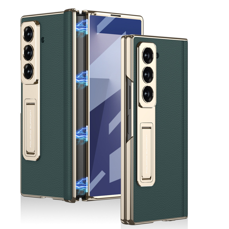 Samsung Z Fold7 携帯電話ケース、電気メッキブラケット、プレーンレザー磁気ヒンジ、ビジネス落下防止保護カバー、クロスボーダーに適しています。|undefined