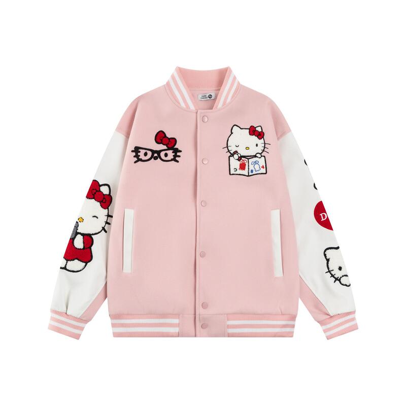 European and American High Street Fashion Brand Hello Kitty Design Baseball Jacket for Men and Women Niche Versatile Couple Loose Jacket