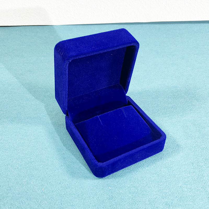 Royal blue earring box; rounded velvet box