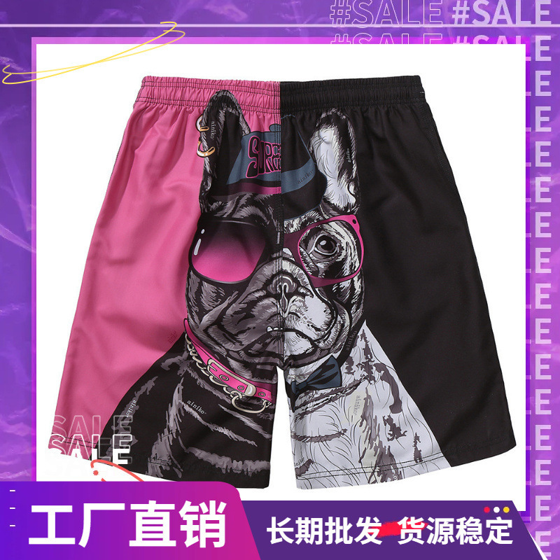 Beach Pants Men's Quick-Drying Loose 3D Cartoon Large Size Beach Pants Couple Wear Five-Point Swimming Trunks Shorts Women's Manufacturer