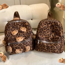 毛绒豹纹猫咪双肩包kitty猫复古迷你收纳包包通勤旅游辣妹学生包